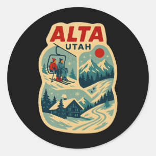 Alta Utah Vintage Skiing Vacation Ski Travel Souve Classic Round Sticker