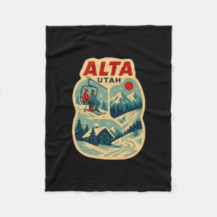 Alta Utah Vintage Skiing Vacation Ski Travel Souve Fleece Blanket