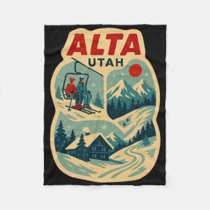 Alta Utah Vintage Skiing Vacation Ski Travel Souve Fleece Blanket