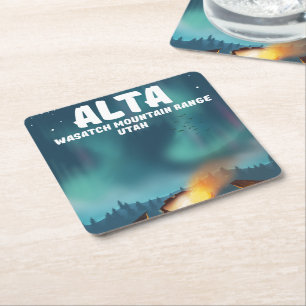 Alta Wasatch Mountain Range Utah Square Paper Coaster