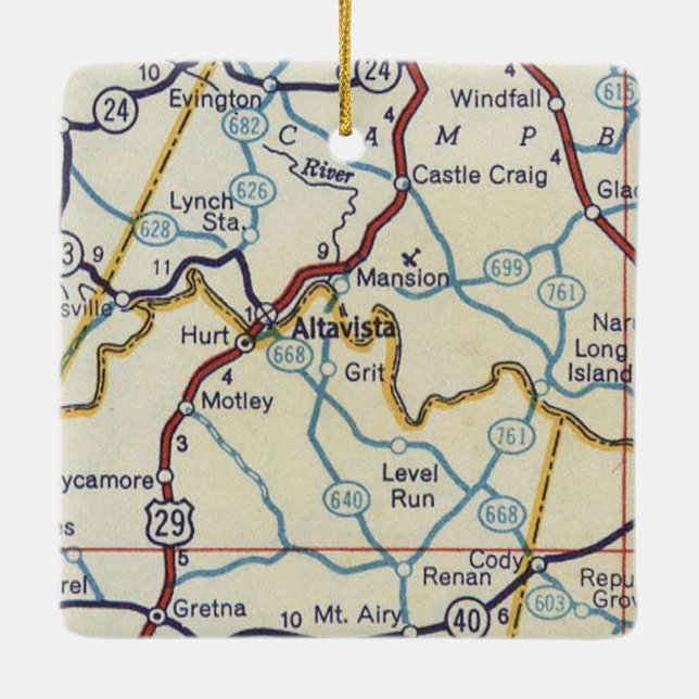 Altavista VA Vintage Map Ceramic Ornament (Back)