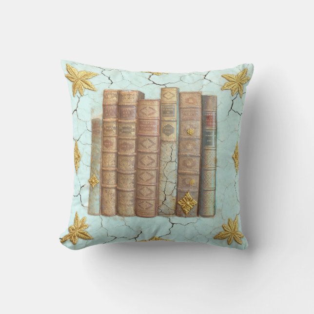 Alte Bücher - goldene Blätter - mint |  Cushion (Front)