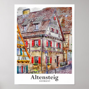 Altensteig Germany Travel Watercolor Hand Drawn Poster