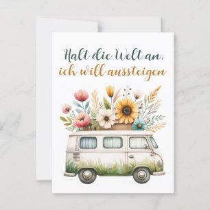 Alter Van mit Blumen- Hippiebus mit Blumen Postcard