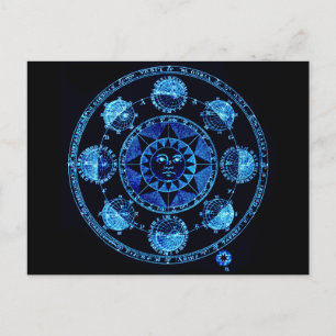 Altered Light Blue Zodiac Sun Eclipses Postcard