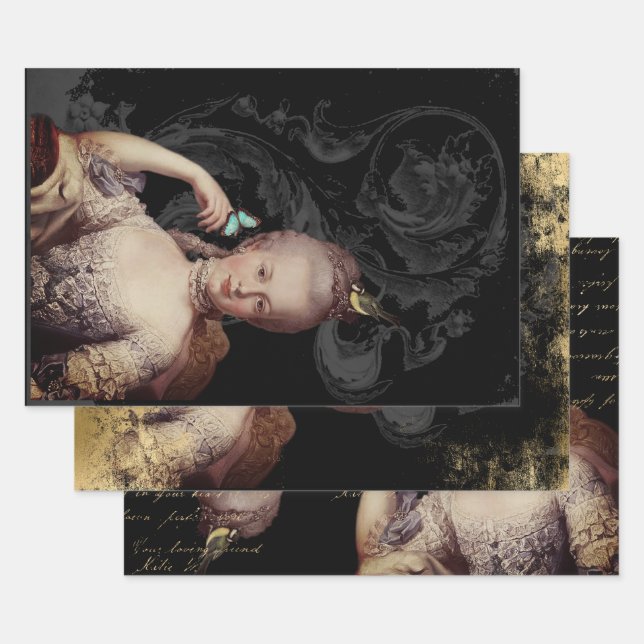 Altered young Marie Antoinette portrait Wrapping Paper Sheet (Set)