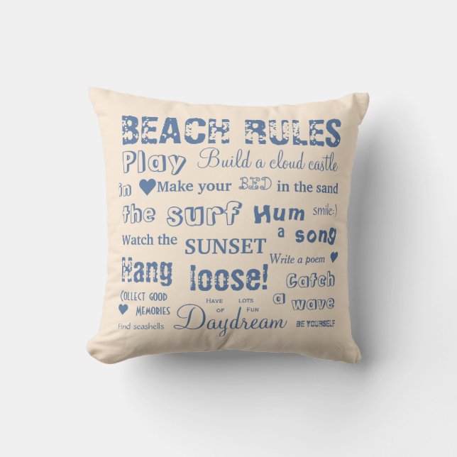 Alternate Beach Rules Beige/Blue Reversible Pillow (Front)