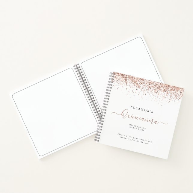 Alternate Rose Gold Glitter Quinceañera Guest Book (Inside)