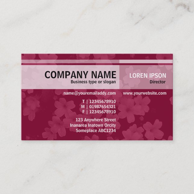 Alternate Tones - Flowers - Crimson Maroon Business Card (Front)