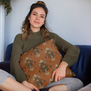 Alternating Bands  Large Floral Bouquets Homedecor Cushion