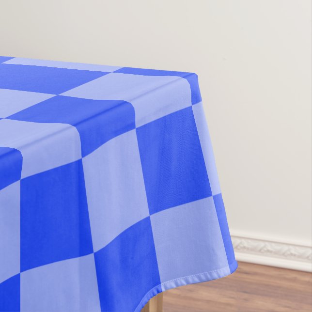 Alternating Blue and Light Purple Chequerboard Tablecloth (In Situ)