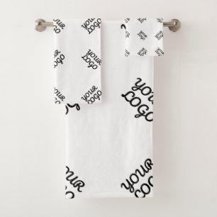 Alternating Business Logo or Image Pattern White Bath Towel Set