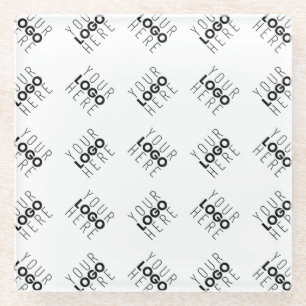 Alternating Business Logo or Image Pattern White Glass Coaster