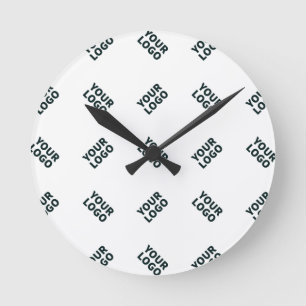 Alternating Business Logo or Image Pattern   White Round Clock
