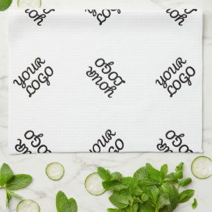 Alternating Business Logo or Image Pattern White Tea Towel