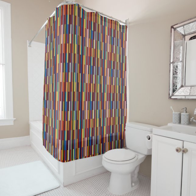 Alternating Colour Stripes Patchwork - Vertical Shower Curtain (In Situ)