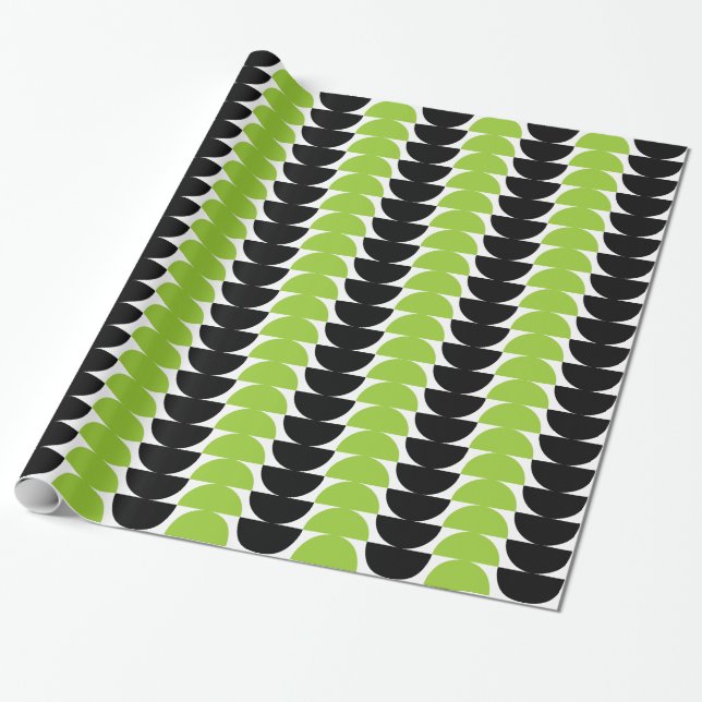 Alternating Crescents 02 - Martian Green and Black Wrapping Paper (Unrolled)
