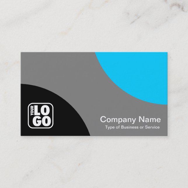 Alternating Curves - Black, Grey and Sky Blue Business Card (Front)