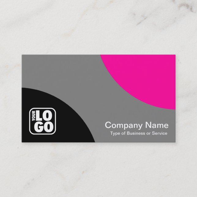 Alternating Curves - Black, Grey and Warm Pink Business Card (Front)