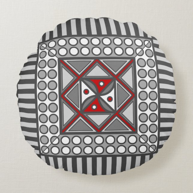 Alternating Geometric Round Pillow (Front)