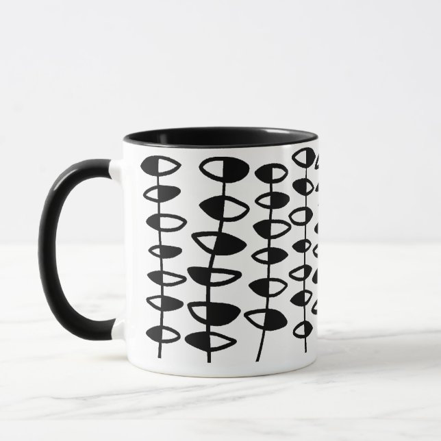 Alternating Leaf Abstract - Black on White Mug (Left)