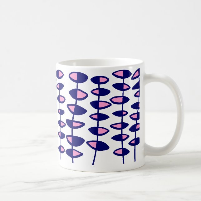 Alternating Leaf Abstract - Pink and Dark Blue Coffee Mug (Right)