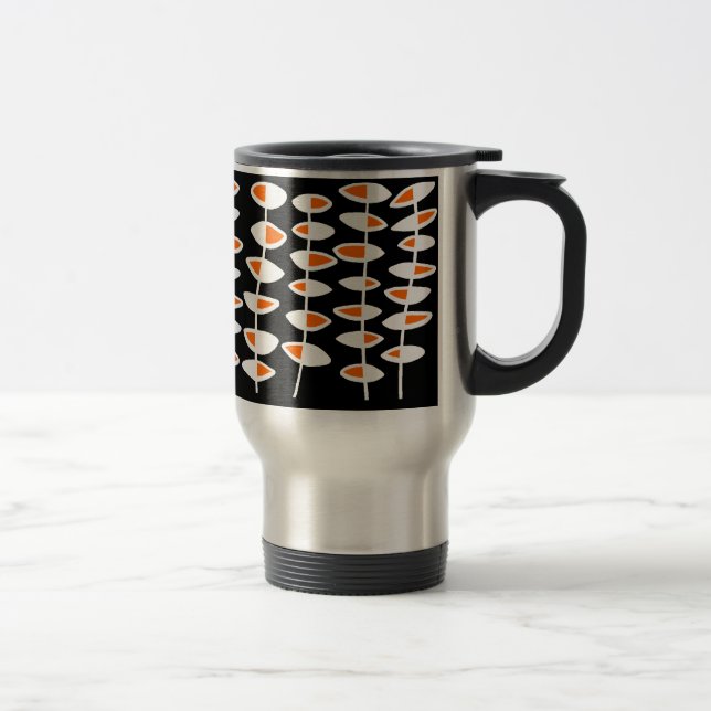 Alternating Leaf - White & Orange on Black Travel Mug (Right)
