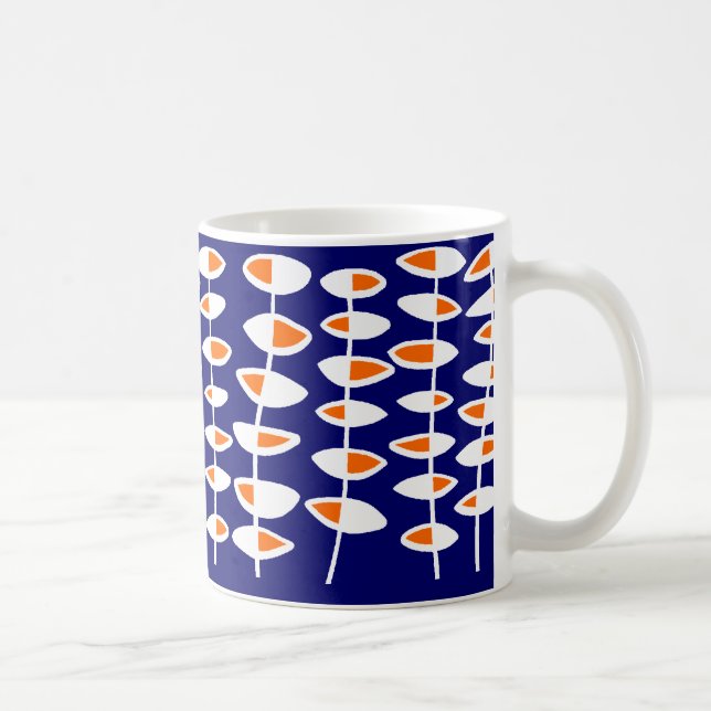 Alternating Leaf - White & Orange on Dark Blue Coffee Mug (Right)