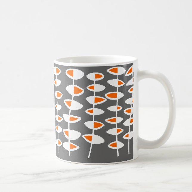 Alternating Leaf - White & Orange on Grey Coffee Mug (Right)