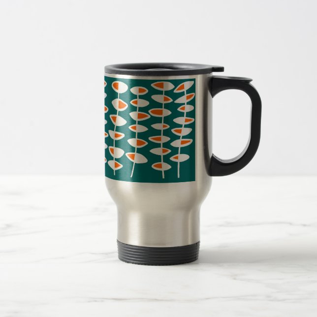 Alternating Leaf - White & Orange on Teal 006666 Travel Mug (Right)