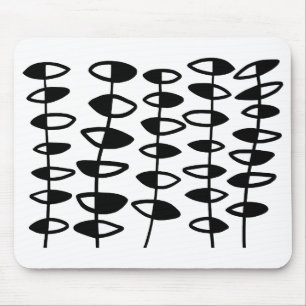 Alternating Leaves Abstract - Black and White Mouse Mat