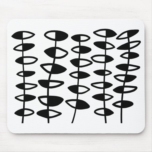 Alternating Leaves Abstract - Black and White Mouse Mat (Front)