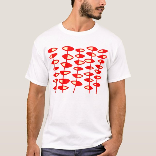 Alternating Leaves Abstract - Red and Cream T-Shirt (Front)
