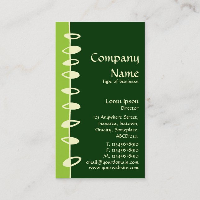 Alternating Leaves - Green, Dark Green and Cream Business Card (Front)