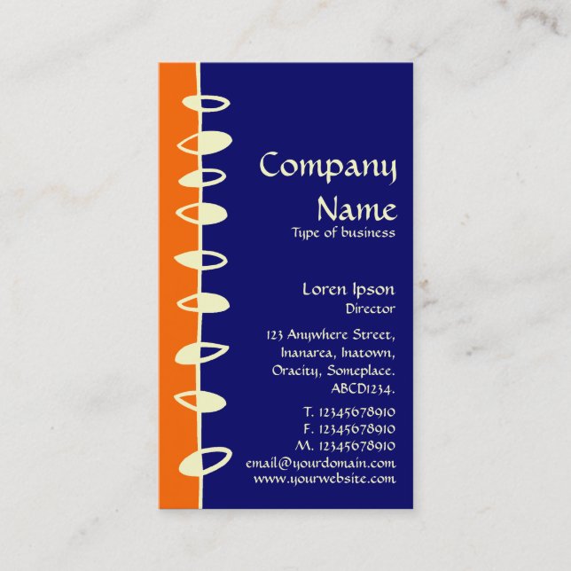 Alternating Leaves - Orange, Dark Blue and Cream Business Card (Front)