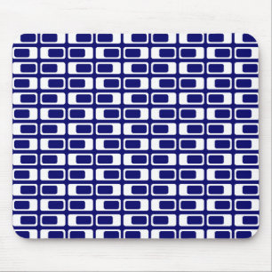 Alternating Rectangles (White with Dark Blue) Mouse Mat