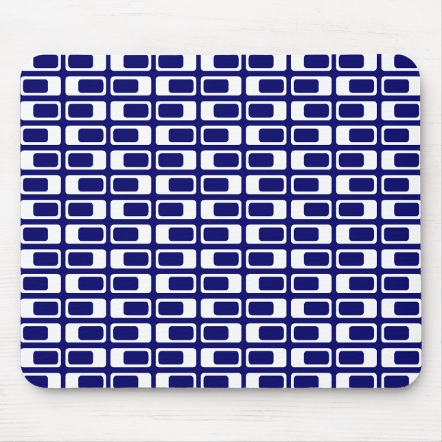 Alternating Rectangles (White with Dark Blue) Mouse Mat (Front)