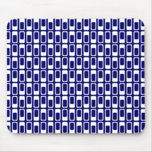 Alternating Rectangles (White with Dark Blue) Mouse Mat