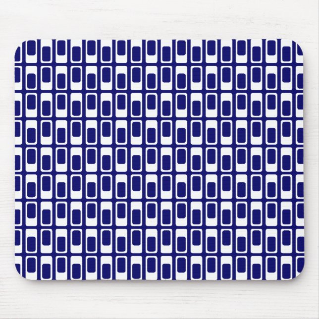 Alternating Rectangles (White with Dark Blue) Mouse Mat (Front)