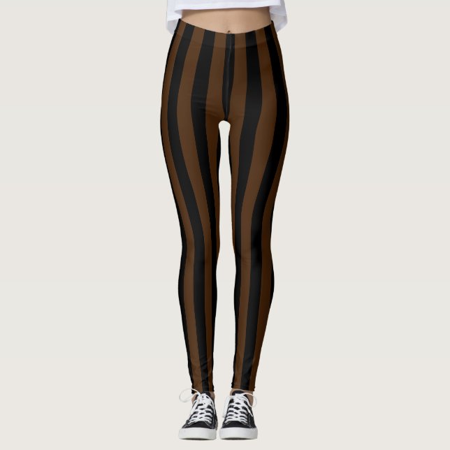 Alternative Black Dark Brown Vertical Striped Leggings (Front)