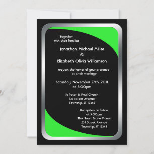 Alternative Black with Neon Green Wedding Invitation