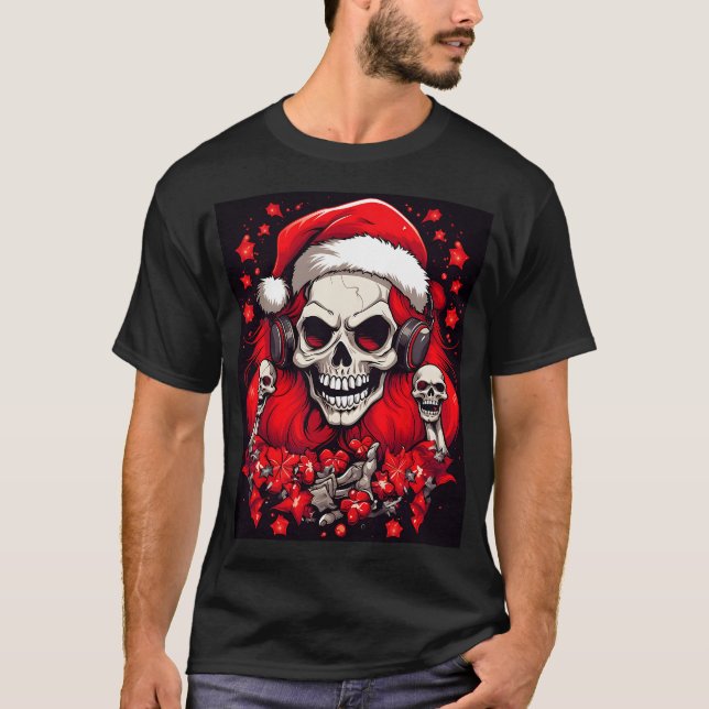 Alternative Holiday Trendy Christmas Skull Graphi T-Shirt (Front)