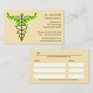 Alternative Medical Caduceus Green Leaves Beige Appointment Card