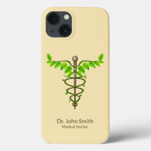 Alternative Medical Caduceus Green Leaves Beige Case-Mate iPhone Case