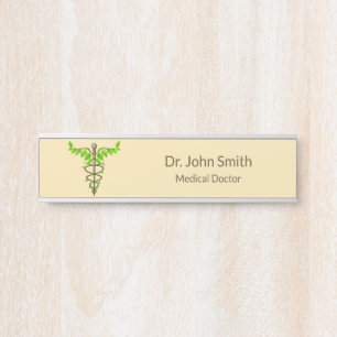 Alternative Medical Caduceus Green Leaves Beige Door Sign
