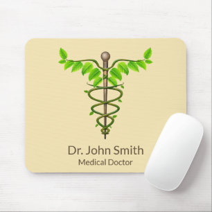 Alternative Medical Caduceus Green Leaves Beige Mouse Mat