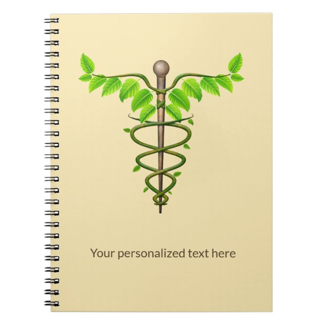 Alternative Medical Caduceus Green Leaves Beige Notebook (Front)