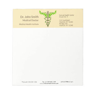 Alternative Medical Caduceus Green Leaves Beige Notepad