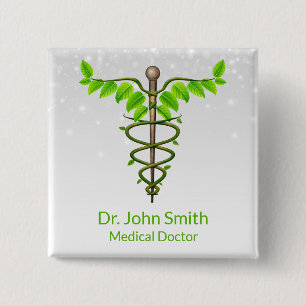 Alternative Medical Caduceus Green Leaves White 15 Cm Square Badge