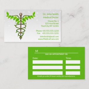 Alternative Medical Caduceus Green Leaves White Appointment Card